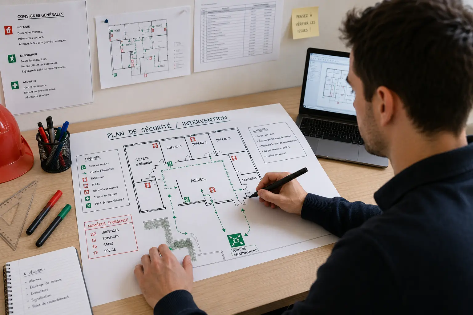 Plan de sécurité et d'intervention incendie conforme NF X 08-070 pour établissement tertiaire