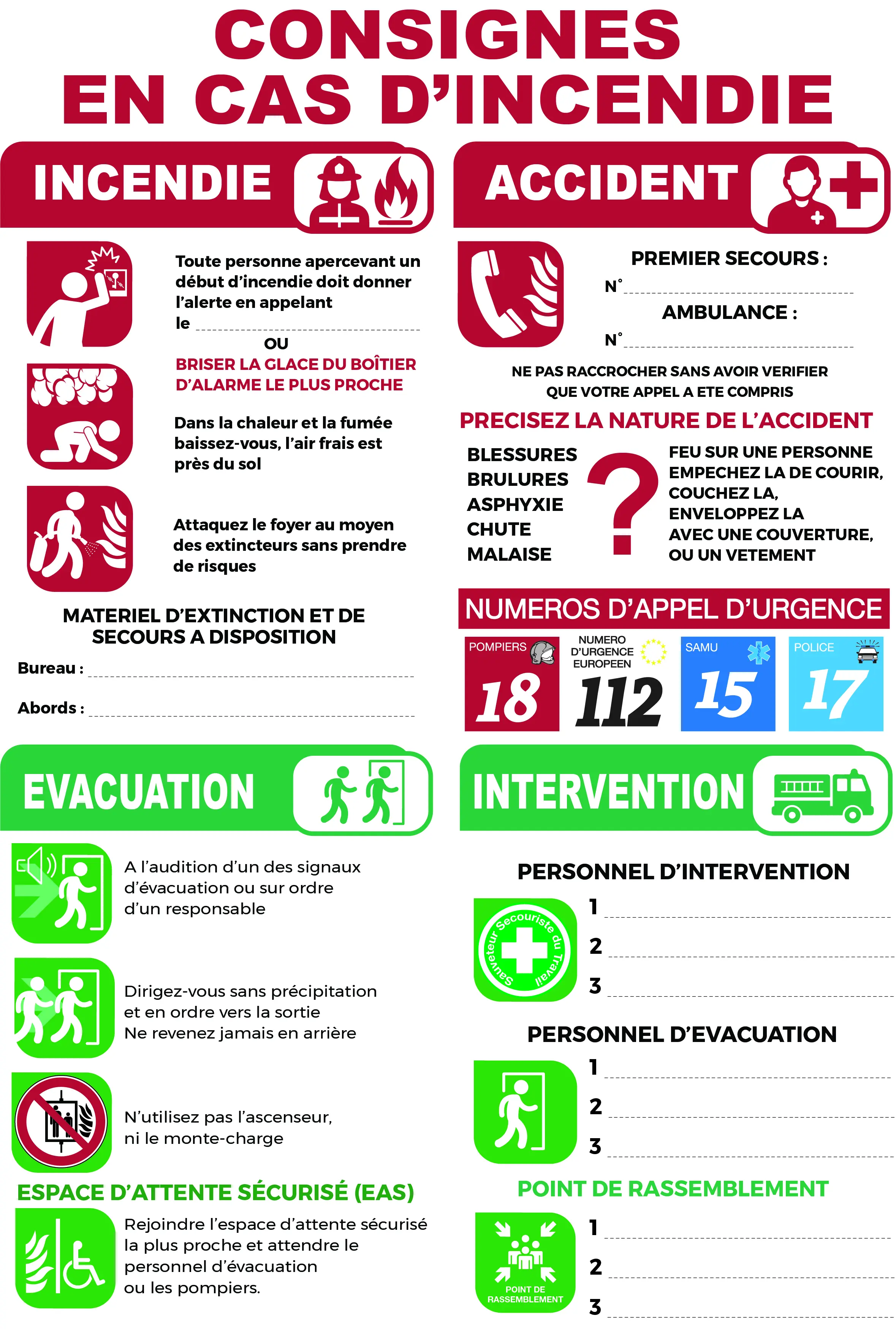 Consignes incendie pour le registre de sécurité