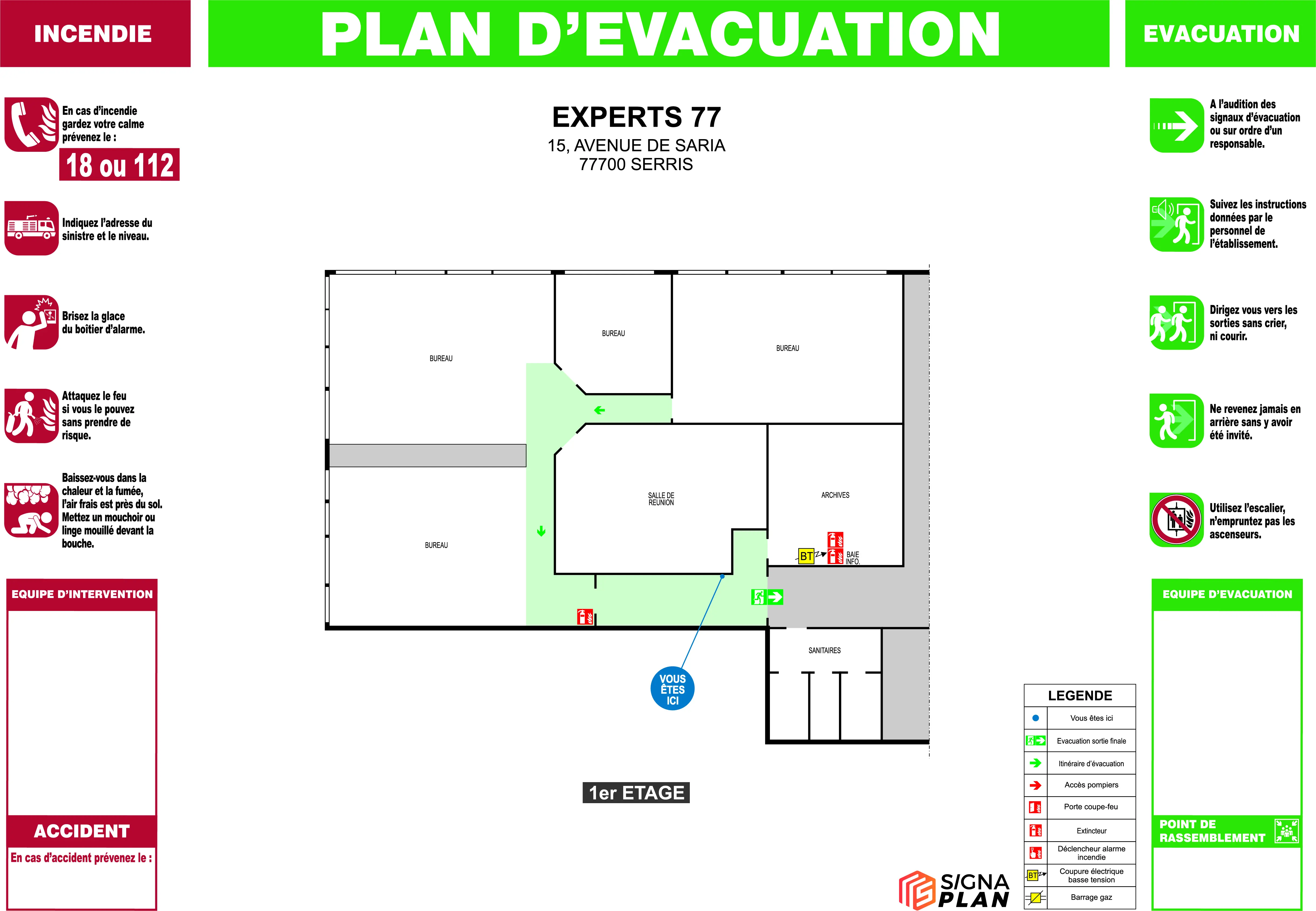Plan d'évacuation NF X 08-070, livrable PAO