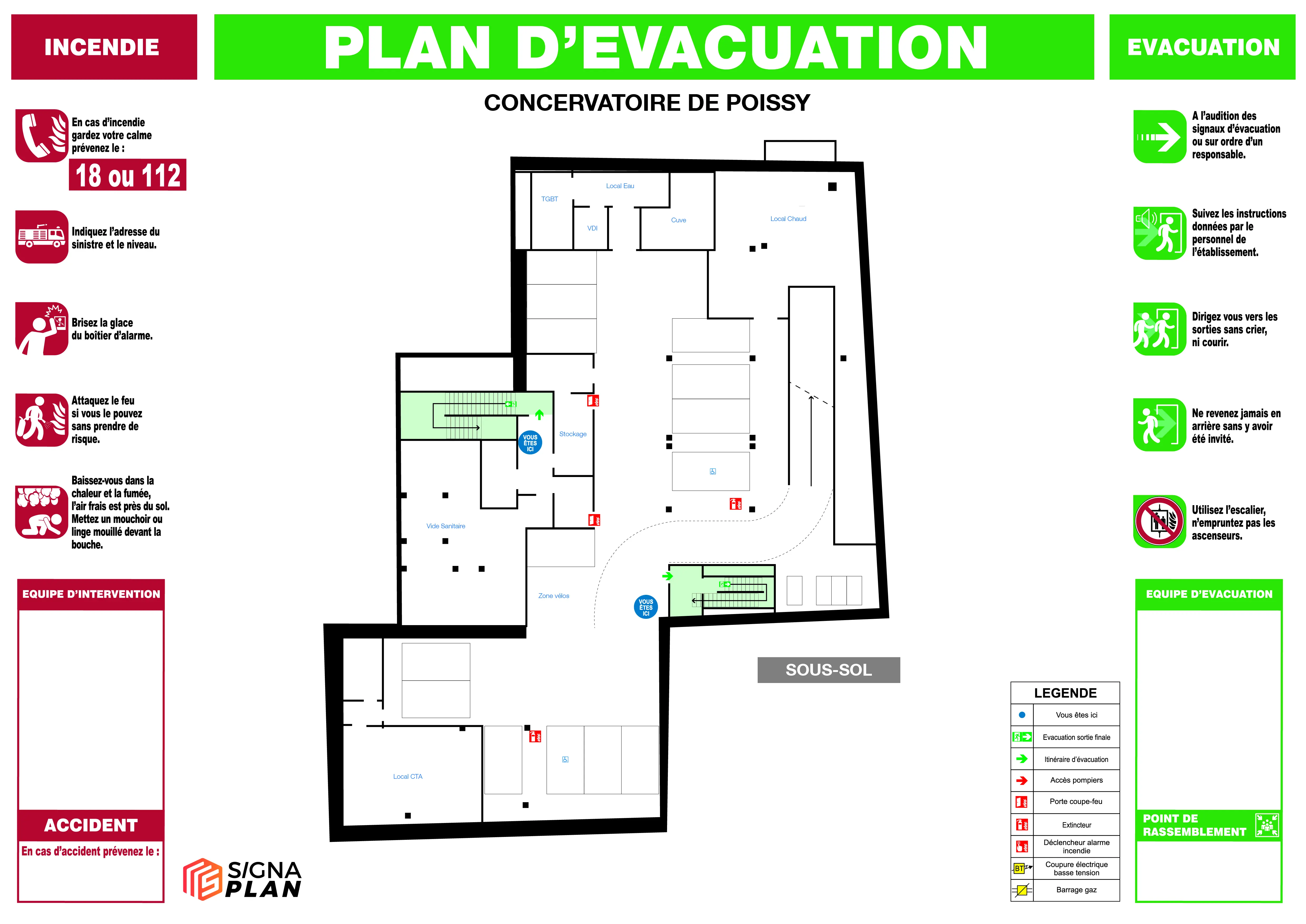 Plan d'évacuation NF X 08-070 avec pictogrammes ISO 7010