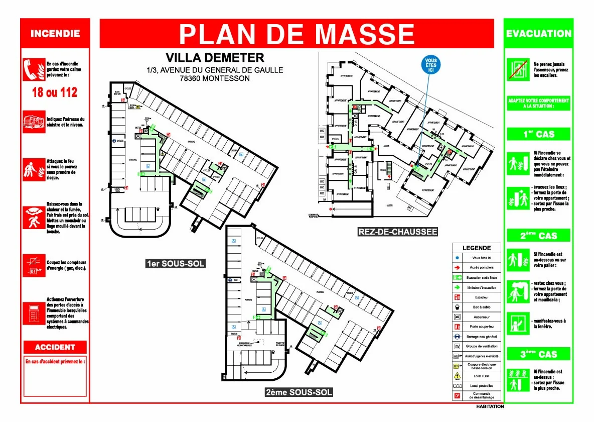 Plan de masse habitation Villa Demeter - niveaux, accès et consignes NF X 08-070