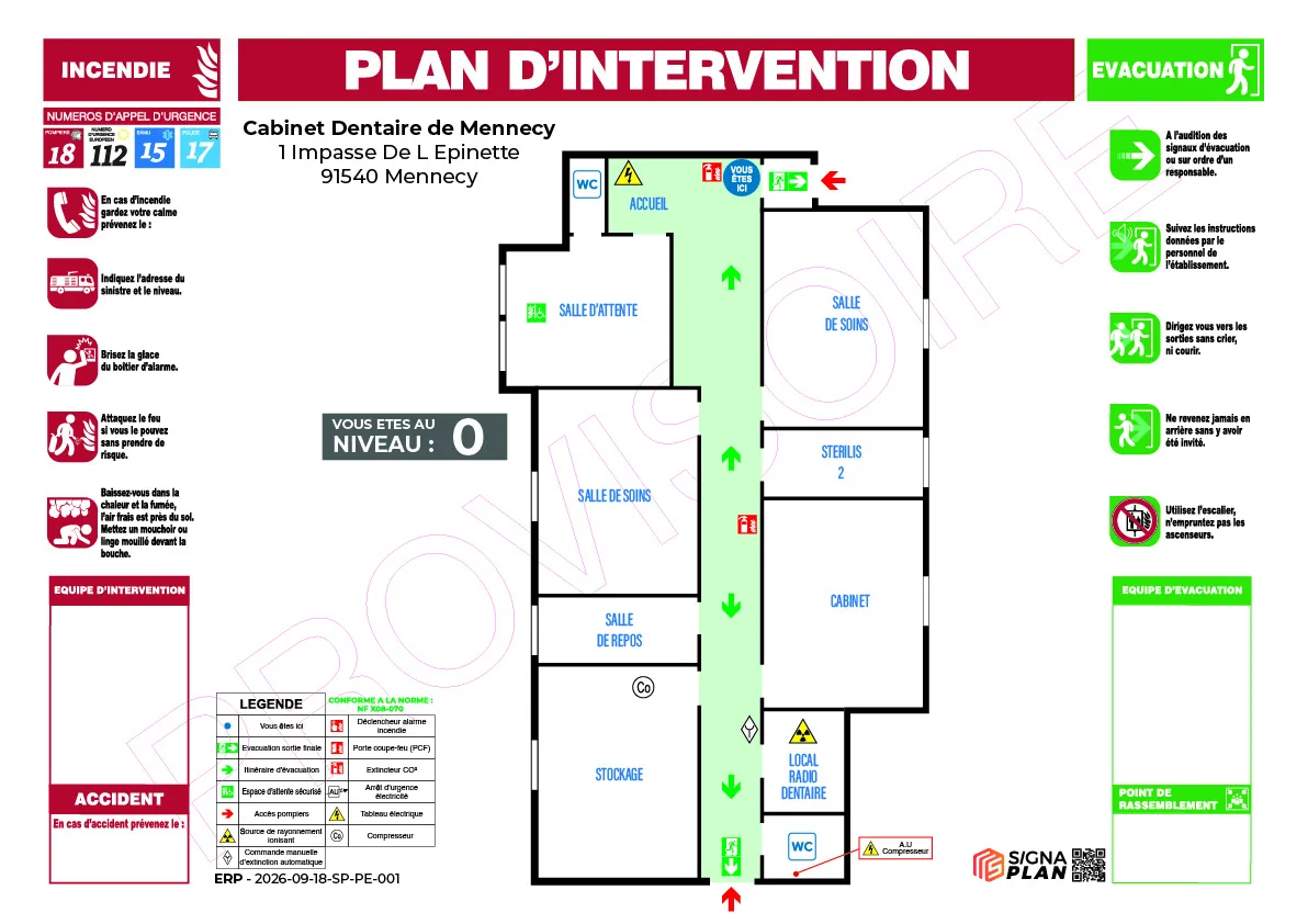 Plan d'intervention des secours conforme NF X 08-070 - Cabinet Dentaire de Mennecy