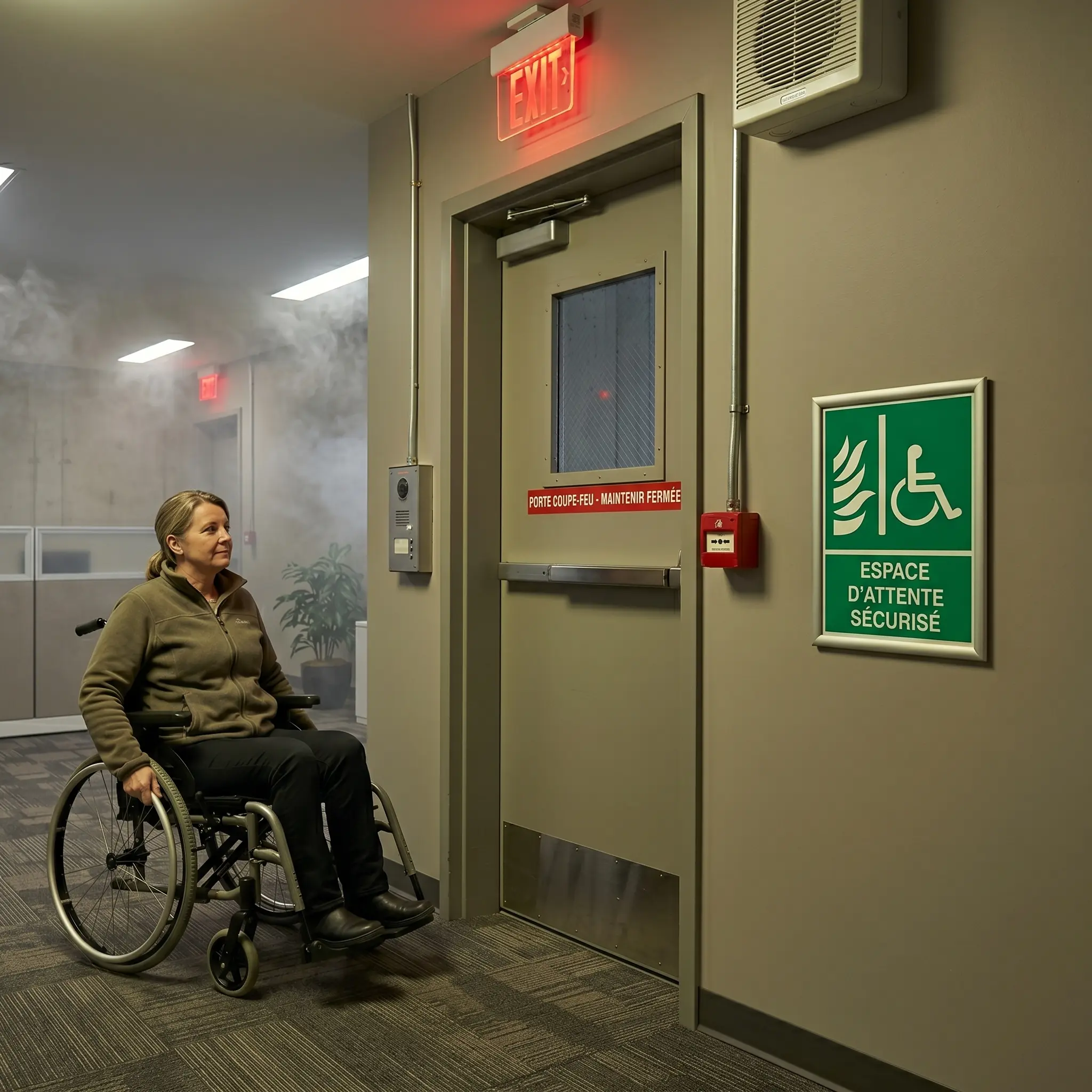 Panneau d'espace d'attente sécurisé pour personnes à mobilité réduite